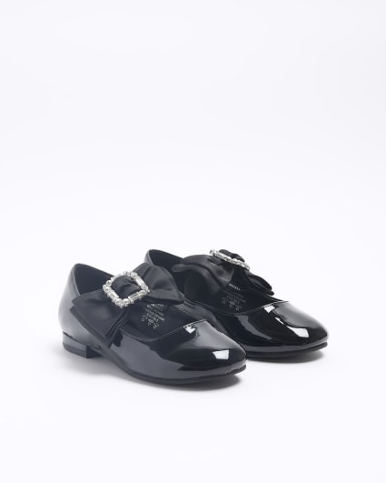 Girls black patent bow ballet shoes