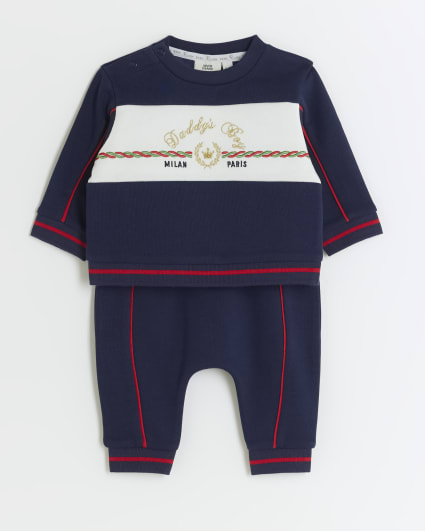 Baby boys navy colour block sweatshirt set