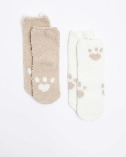 Girls beige bear cosy socks 2 pack
