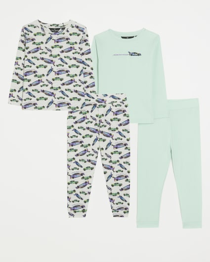 Mini boys grey car print pyjama 2 pack set