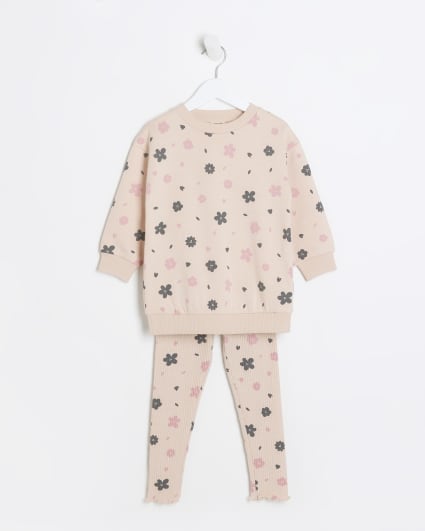 Mini girls pink floral sweatshirt set