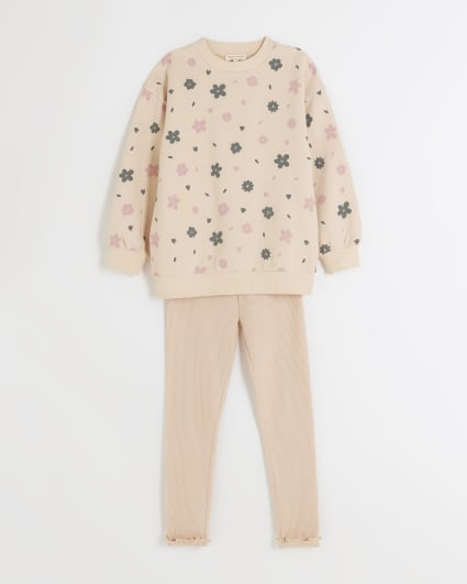 Girls pink floral sweat and leggings outfit