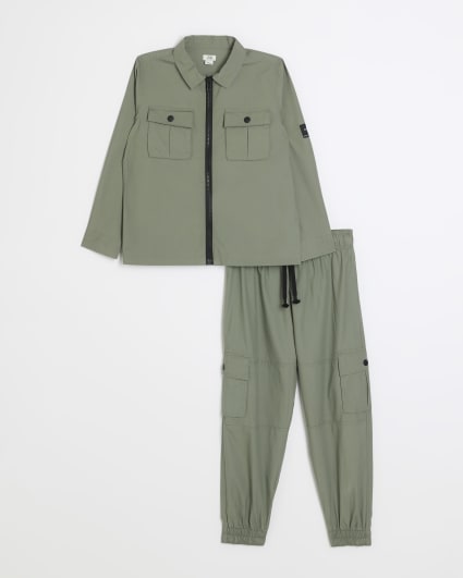Boys khaki utility shirt & cargo joggers set