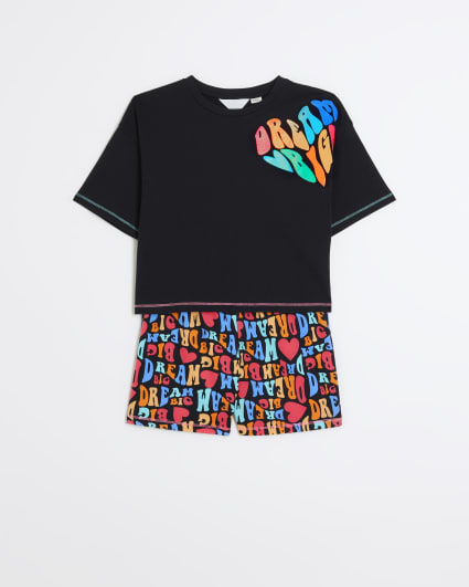 Girls black dream big pyjama set