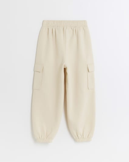 Girls ecru cuffed cargo joggers