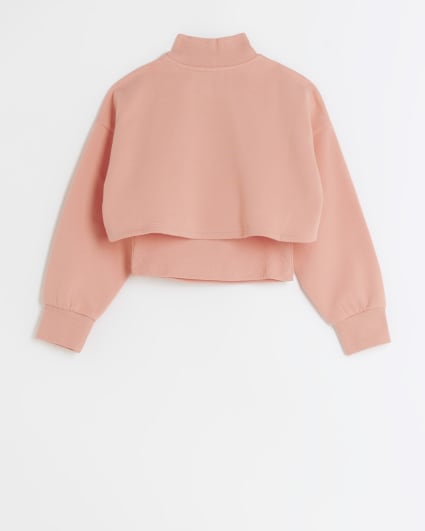 Girls coral funnel neck 2 in 1 sweatshirt