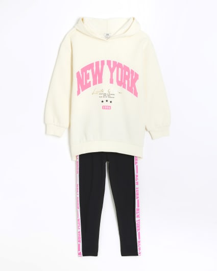 Girls cream New York hoodie and leggings set