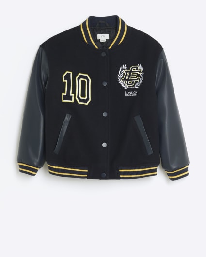 Boys navy embroidered varsity bomber jacket