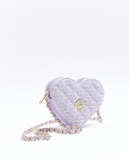 Girls purple boucle heart cross body bag