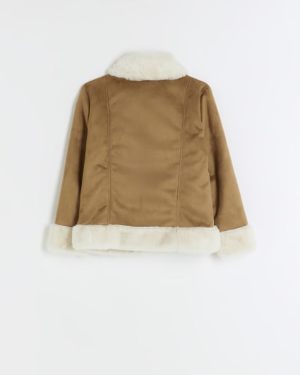 Girls brown suedette aviator jacket