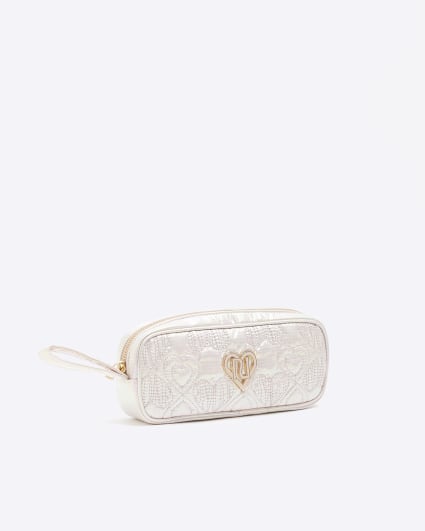Girls pink quilted heart pencil case