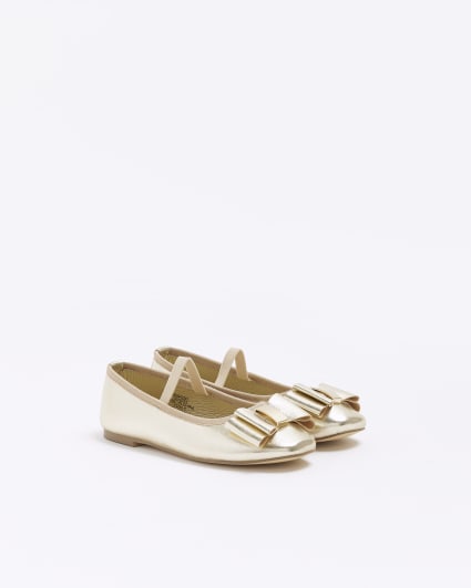 Girls gold bow detail ballet shoes