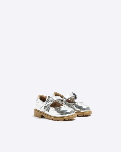 Mini girls silver bow mary jane shoes