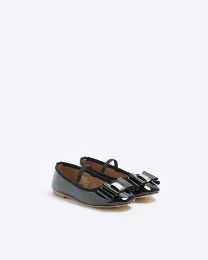 Girls black patent bow ballet shoes