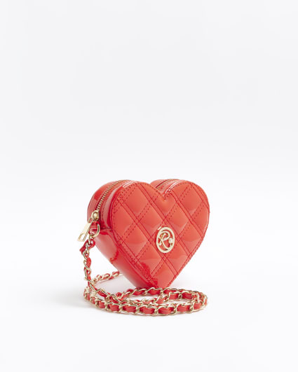 Girls red quilted heart cross body bag