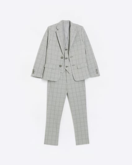 Boys grey check tailored 3 piece suit set