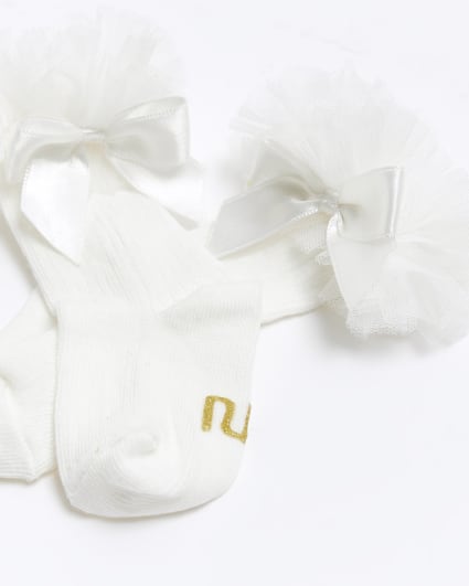 Baby girls cream bow frill socks