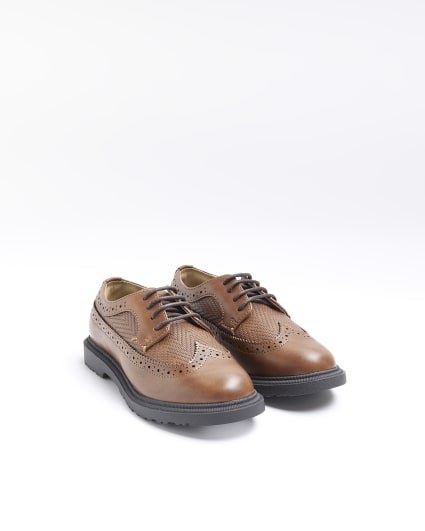 Boys brown Pu lace up brogue shoes