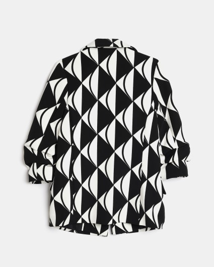 Girls Black Monochrome Ruched Sleeve Blazer