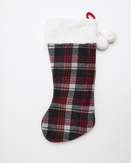 Red Check Faux Fur Family Christmas Stocking