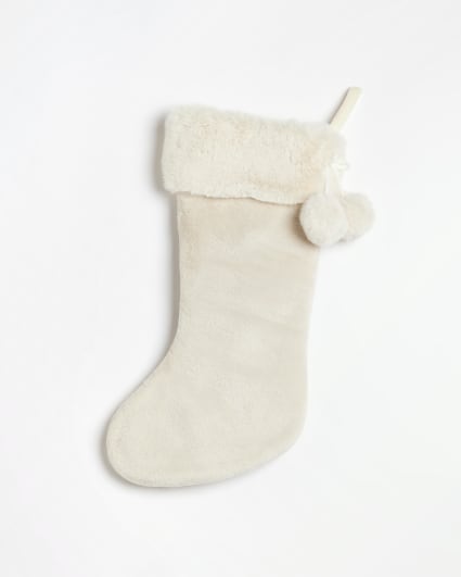 Girls Cream Sausage Dog faux fur Stocking