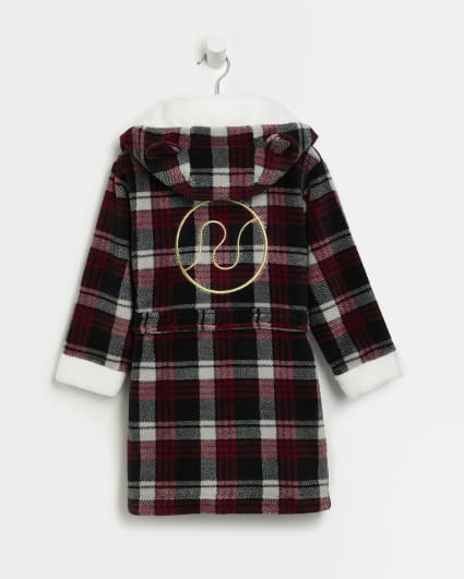 Mini Red Check Cosy Hooded Dressing Gown