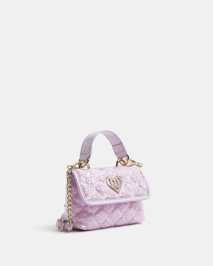 Girls Pink Sequin Satchel Strap Bag