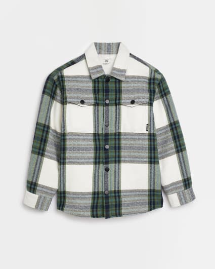Boys Green Quilted Check Shacket