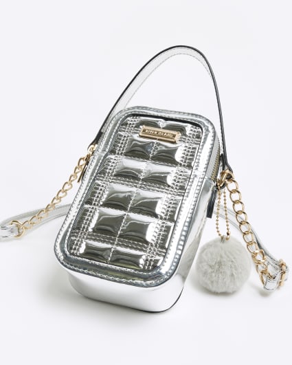 Girls silver quilted cross body bag