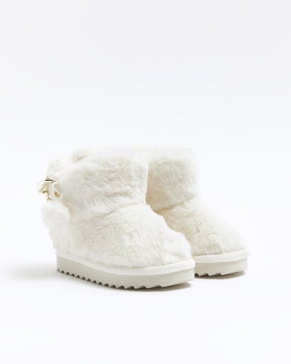 Mini girls cream faux fur slippers
