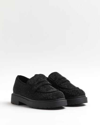 Girls Black Embellished Loafers