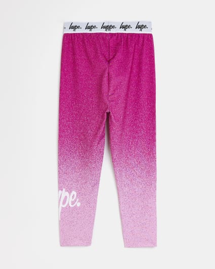 Girls pink HYPE speckled ombre leggings