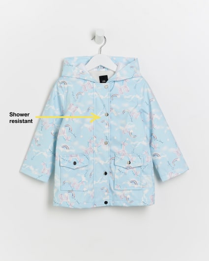 Mini girls blue shower resistant rain coat