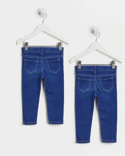 Mini girls blue skinny Molly rip jeans 2 pack