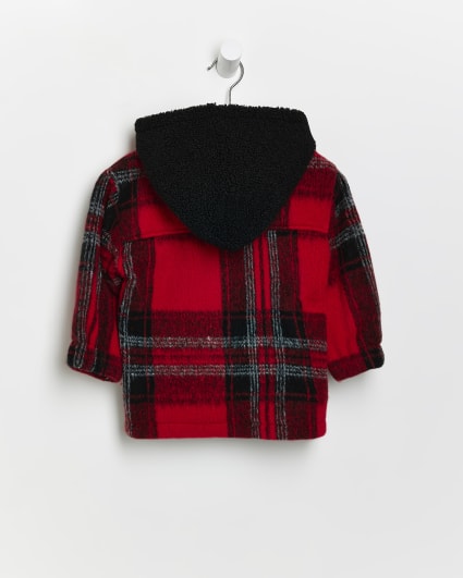 Mini boys Red Borg Hooded Check Overshirt