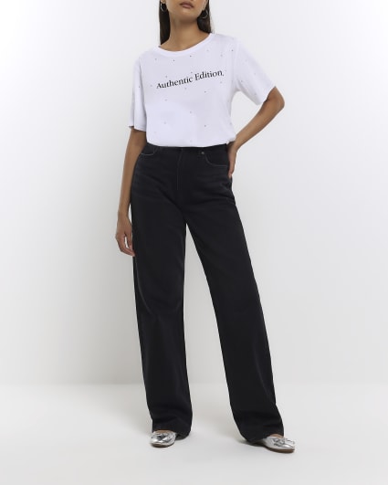White embellished graphic print t-shirt
