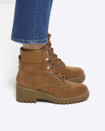 Brown wedge hiker boots