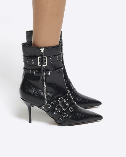Black buckle heeled ankle boots