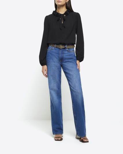 Black chiffon corsage blouse