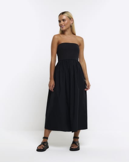 Petite black bandeau prom midi dress