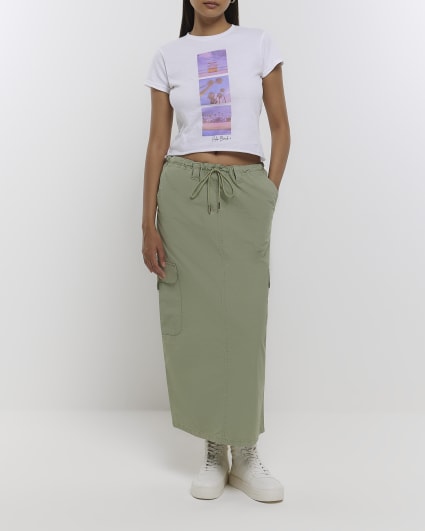 White graphic print crop t-shirt