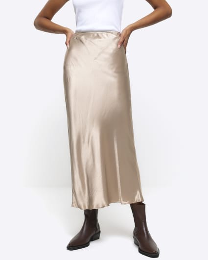 Gold satin maxi skirt