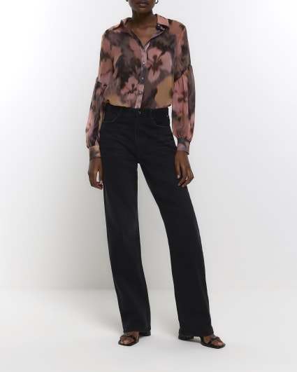 Pink chiffon floral long sleeve shirt