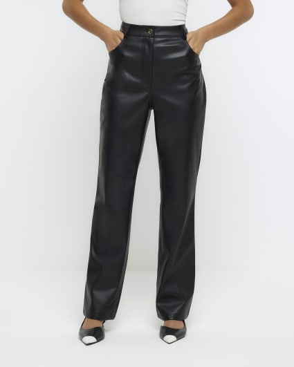 Black faux leather bootleg trouser