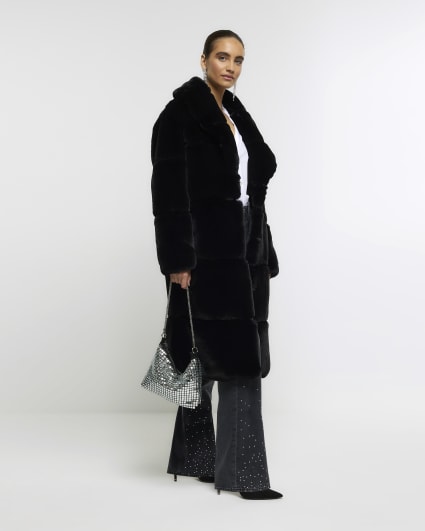 Black faux fur robe coat
