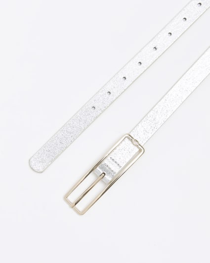 Silver slim buckle belt