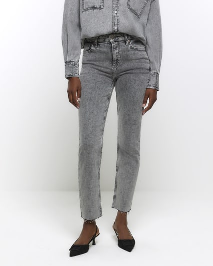 Grey high waisted slim straight jeans