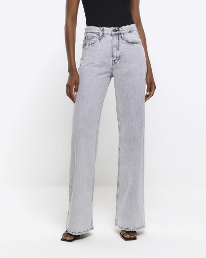 Grey high waisted wide leg jeans