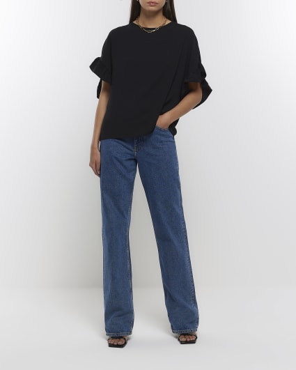Black frill sleeve t-shirt