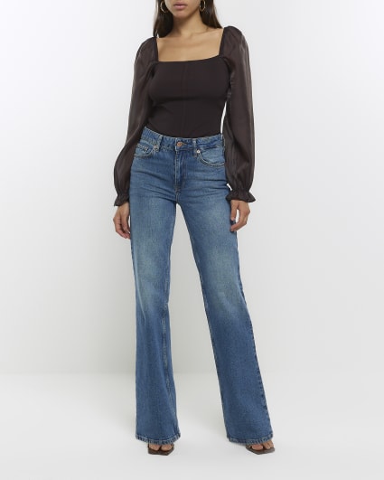 Brown organza sleeve blouse